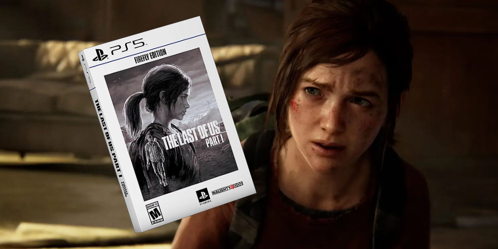 Ellie next to a box of the Last of Us Part 1