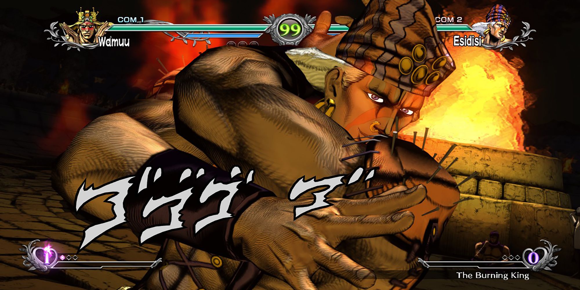 Esidisi activates Heat Control during a battle at the Pillar Man Battlefield in JoJo's Bizarre Adventure ASBR.