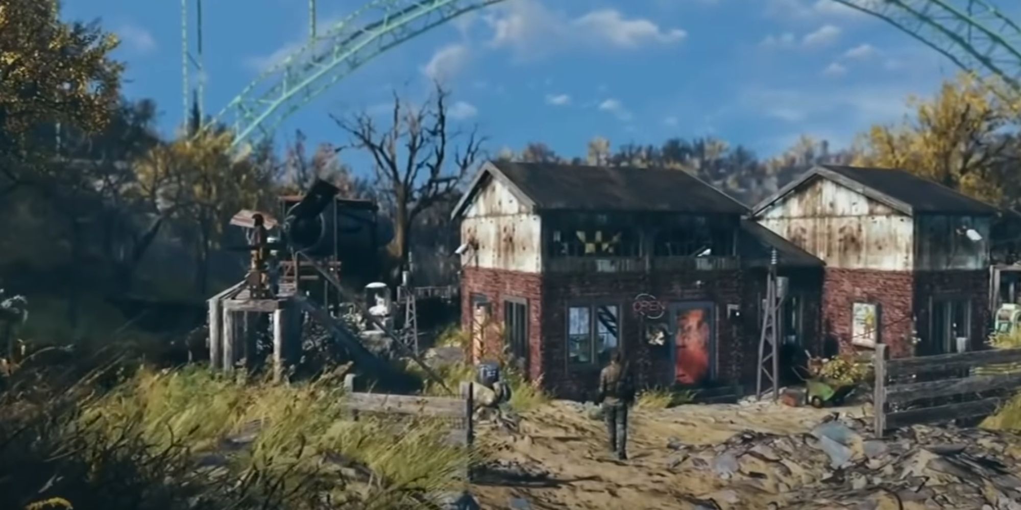 Fallout 76 Character Walking By A Base