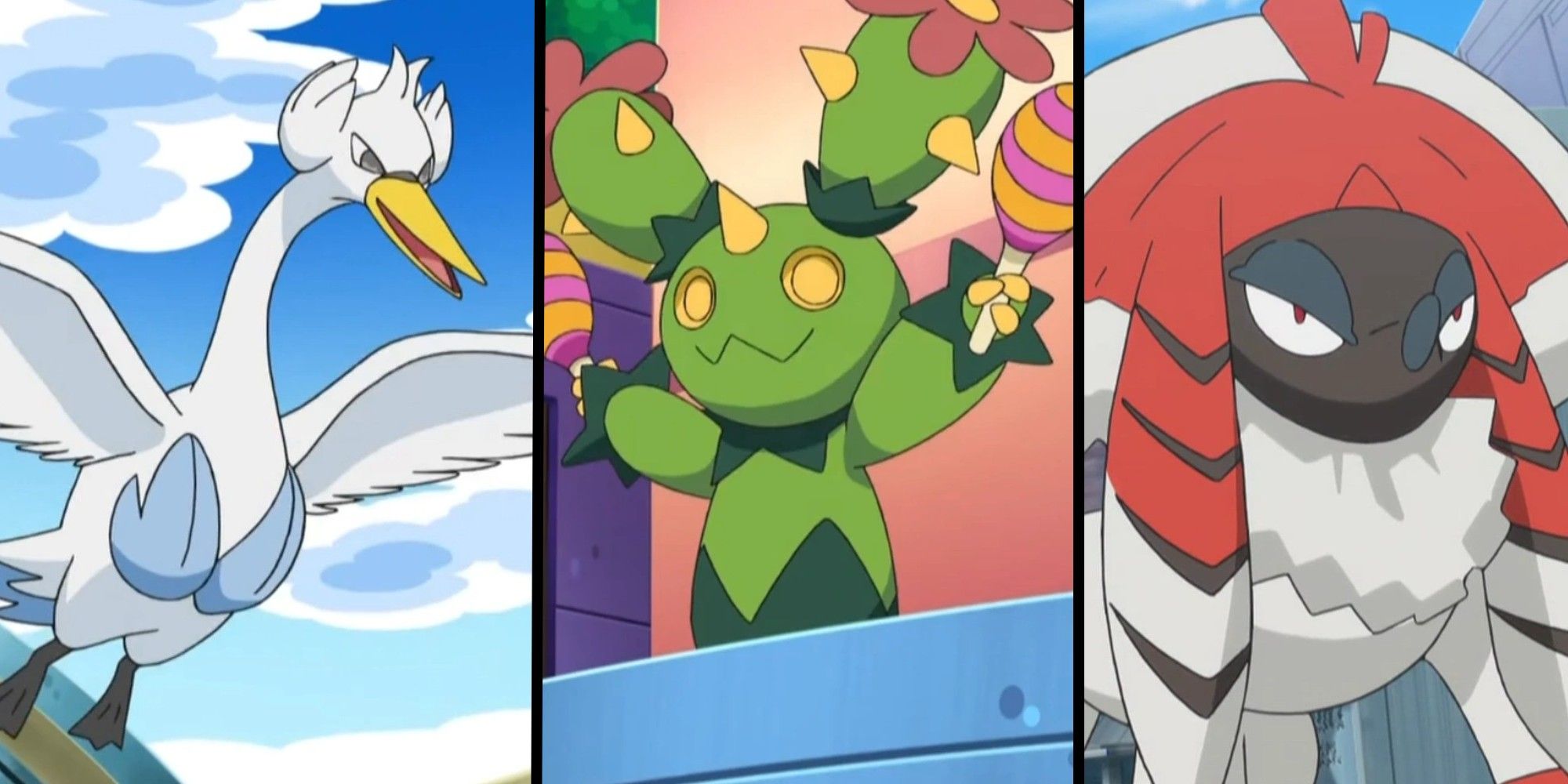 10 Pokemon that desperately need a buff Feature Image: Swanna on the left, Furfrou on the right, Maractus in the middle