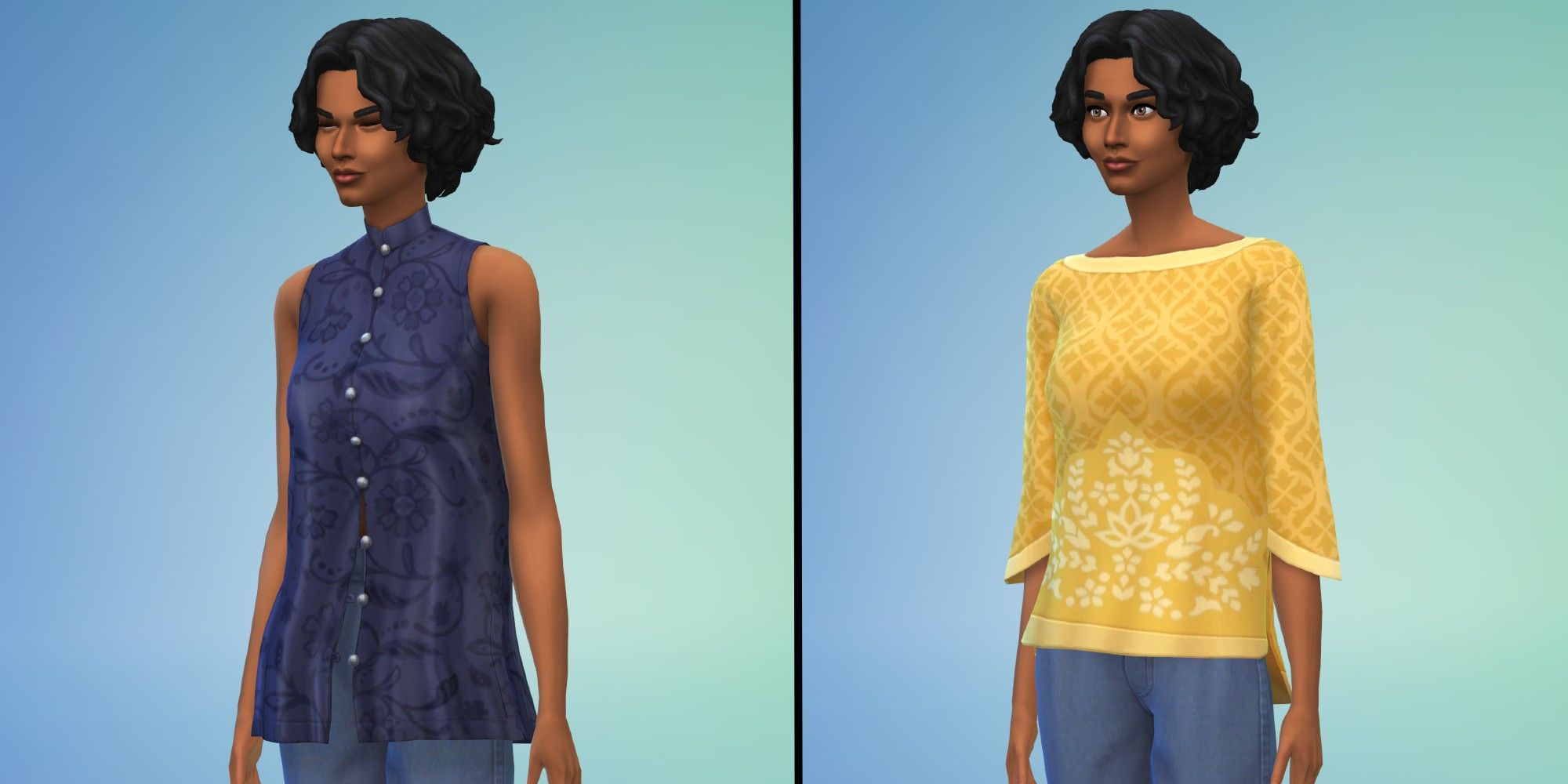Sims 4: Fashion Steet Kit, Feminine Tops with default swatches, in the CAS Screen
