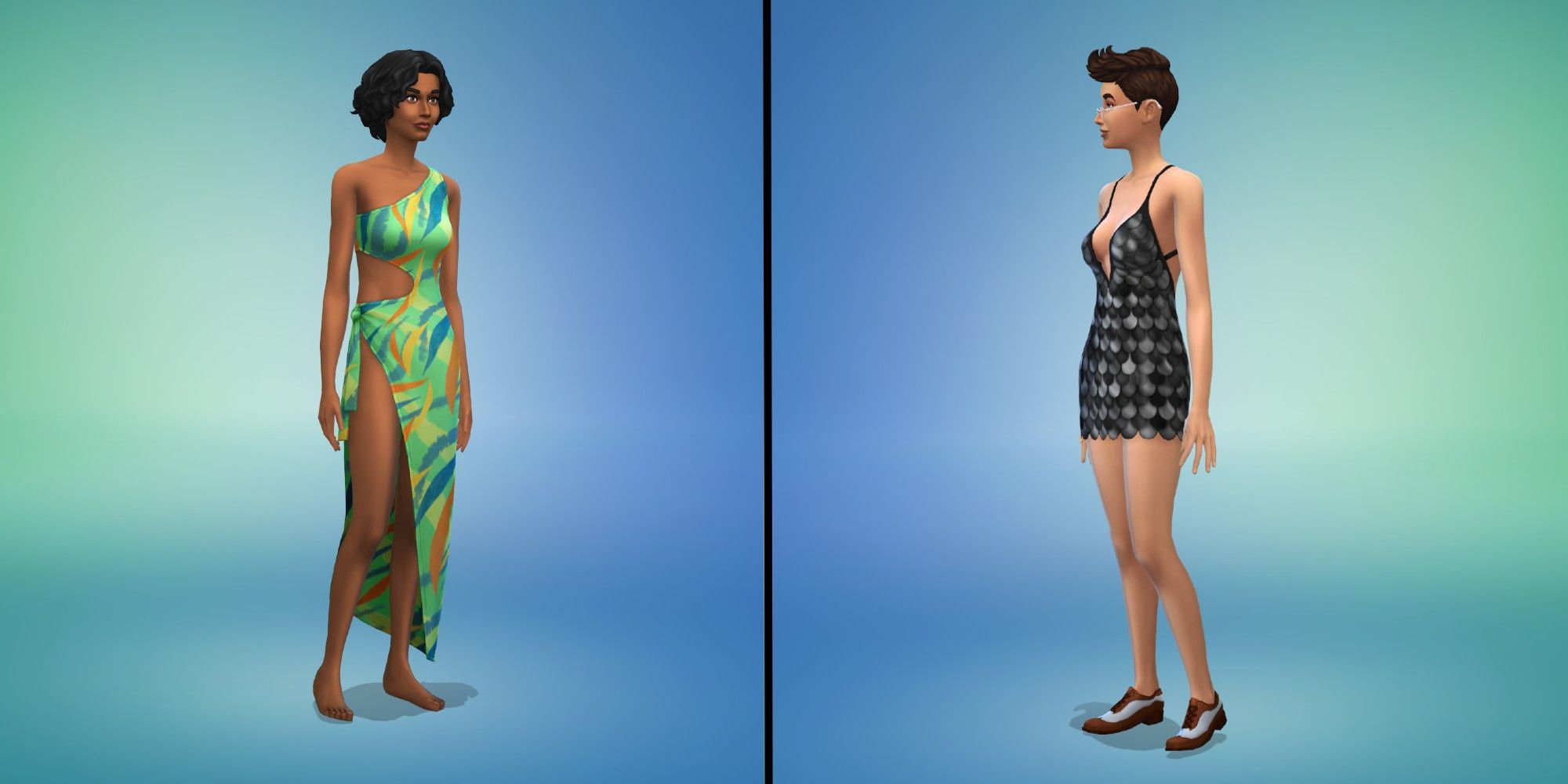 The Sims 4: Carnival Streetwear Kit, Feminine Full-Body Outfits, dresses with default swatches in the CAS Screen