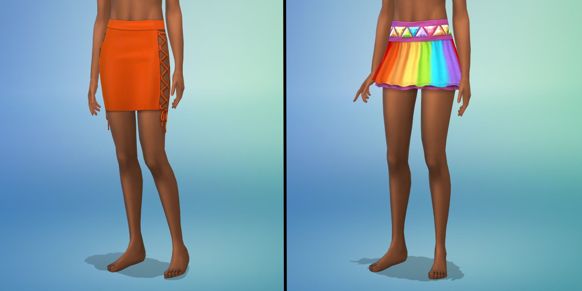 The Sims 4: Carnival Streetwear Kit, Feminine Bottoms, skirts with default swatches in the CAS Screen