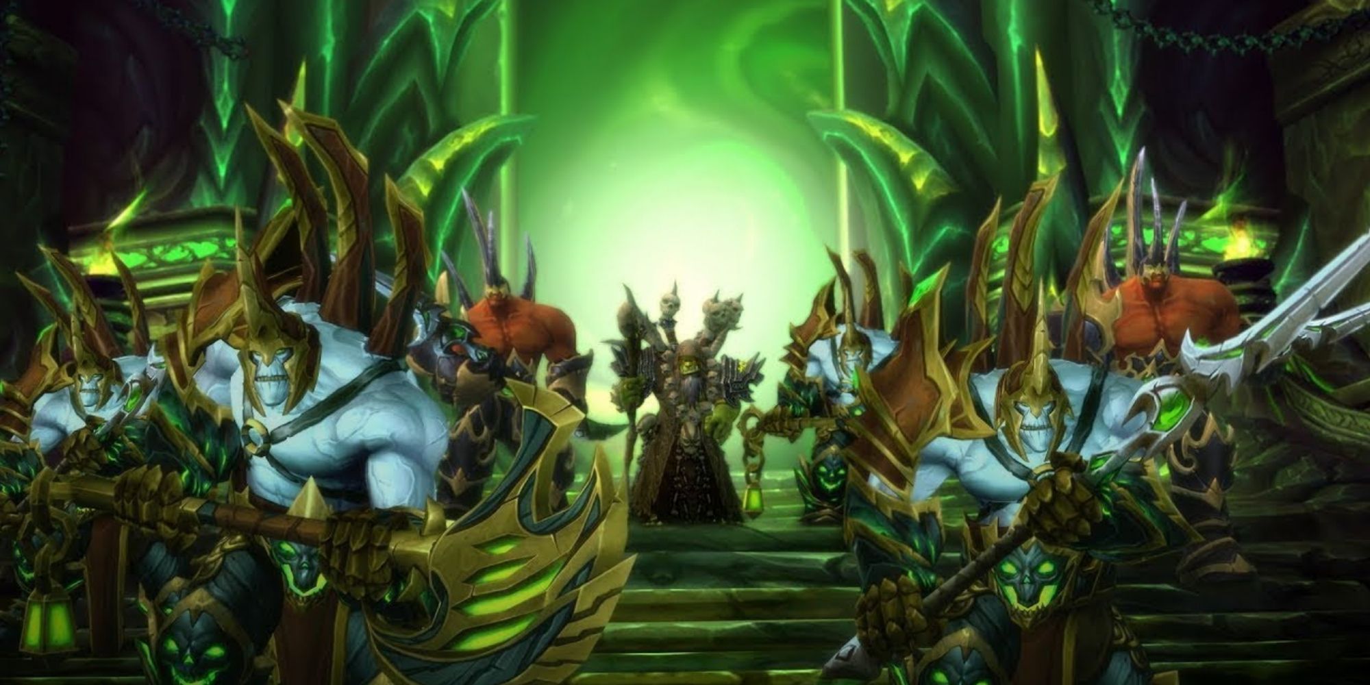 World of Warcraft Gul'dan with felguards from in-game cinematic