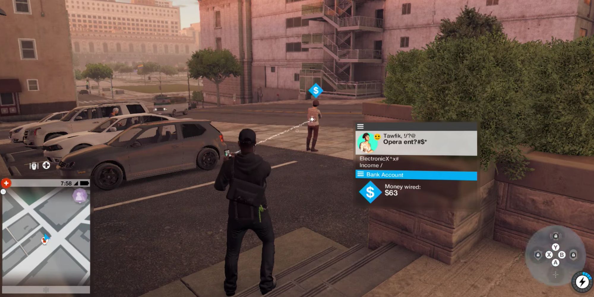 Marcus hacking a civilian in Watch Dogs 2