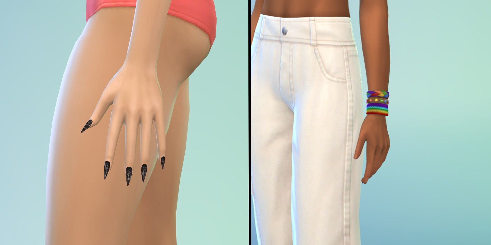 The Sims 4: Carnival Streetwear Kit, Nails and bracelet with default swatches in the CAS Screen