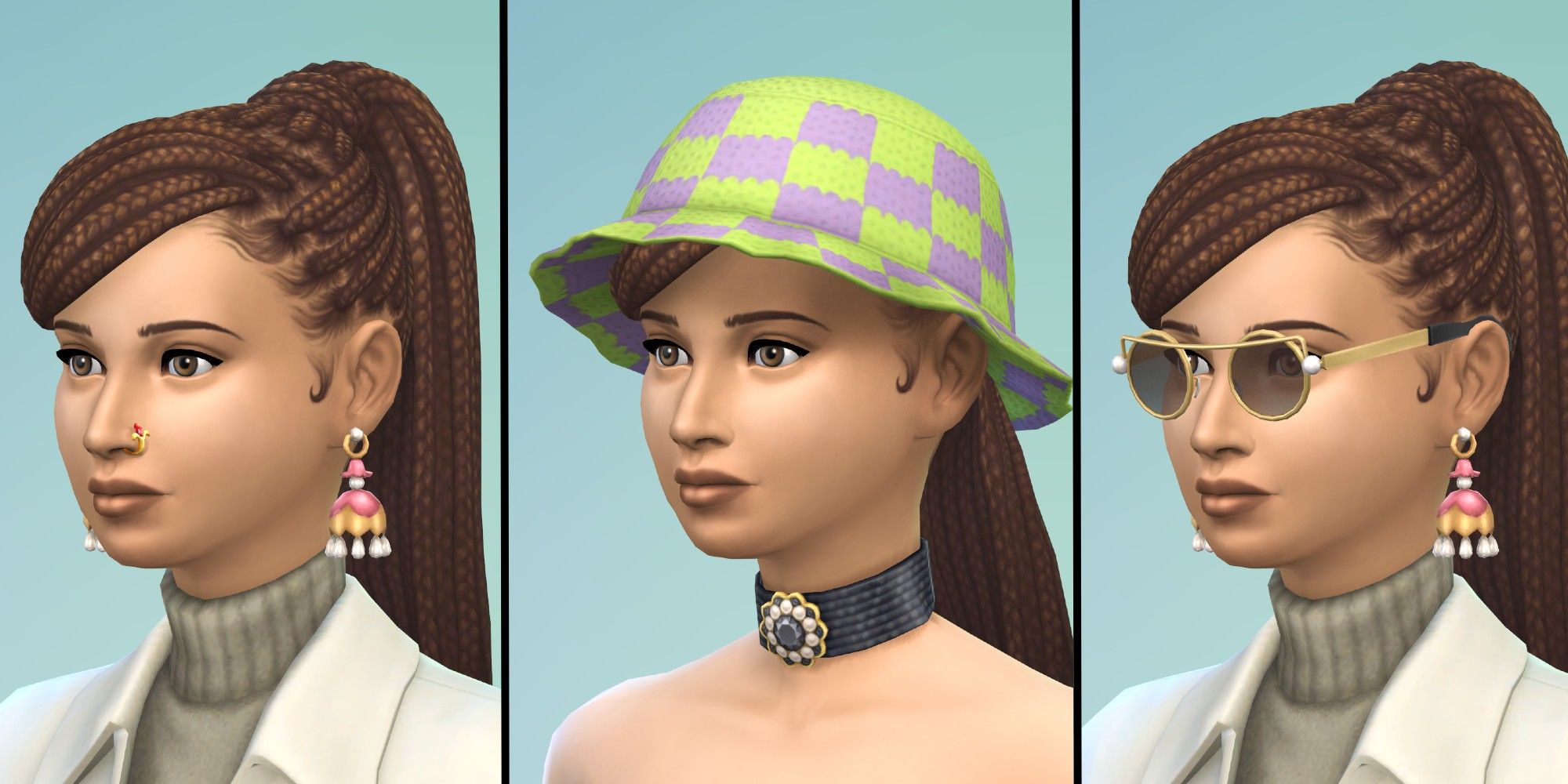 Sims 4: Fashion Steet Kit, Hand Nosering, Choker, Glasses & Earring with default swatches, in the CAS Screen