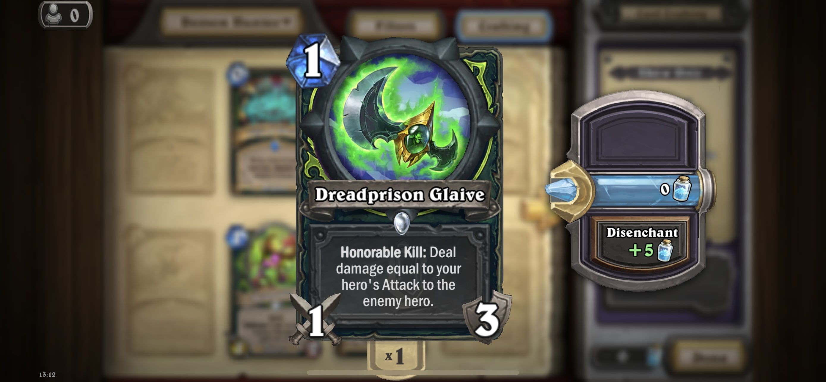 Hearthstone Disenchanting a Dreadprison Glaive