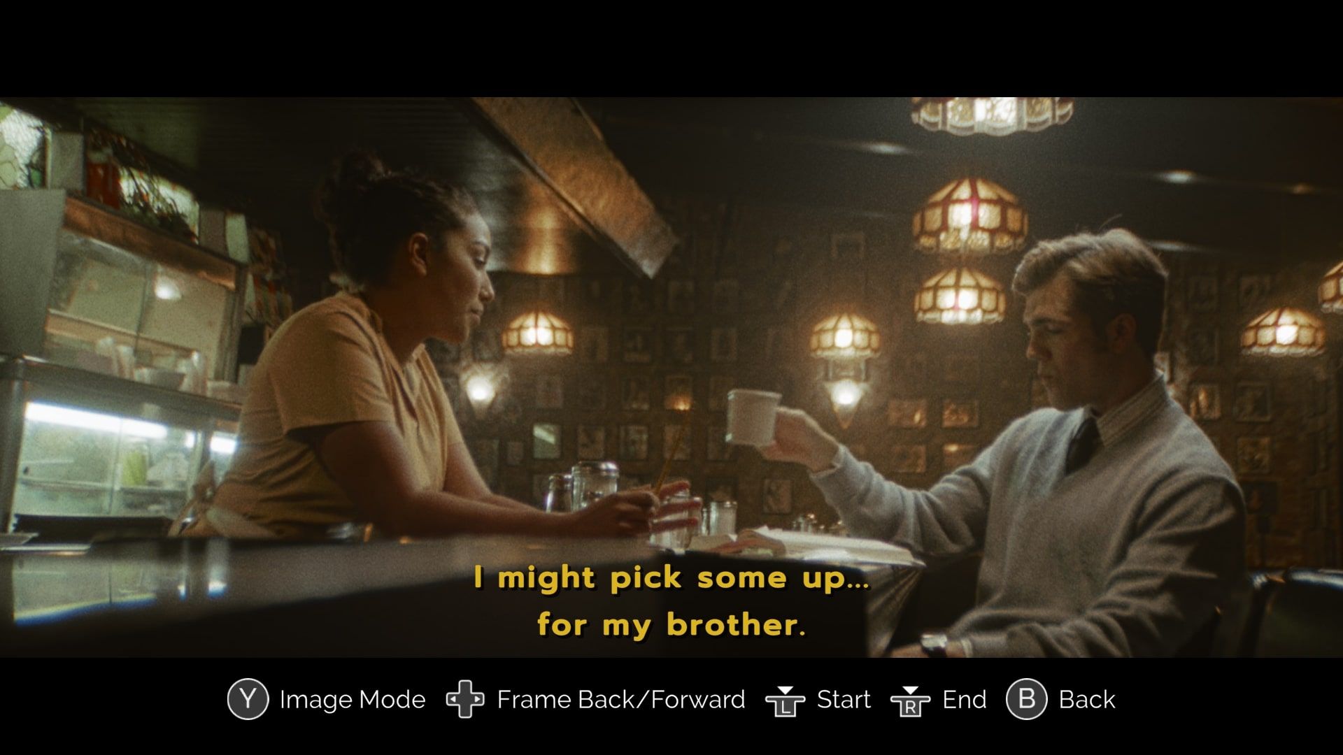 IMMORTALITY film clip waitress customer conversation, clip navigation mode