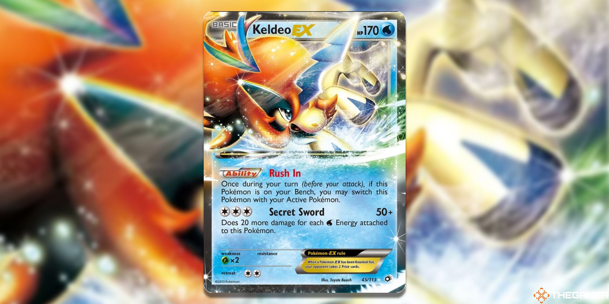 Keldeo-EX from Boundaries Crossed Card Art with blurred background