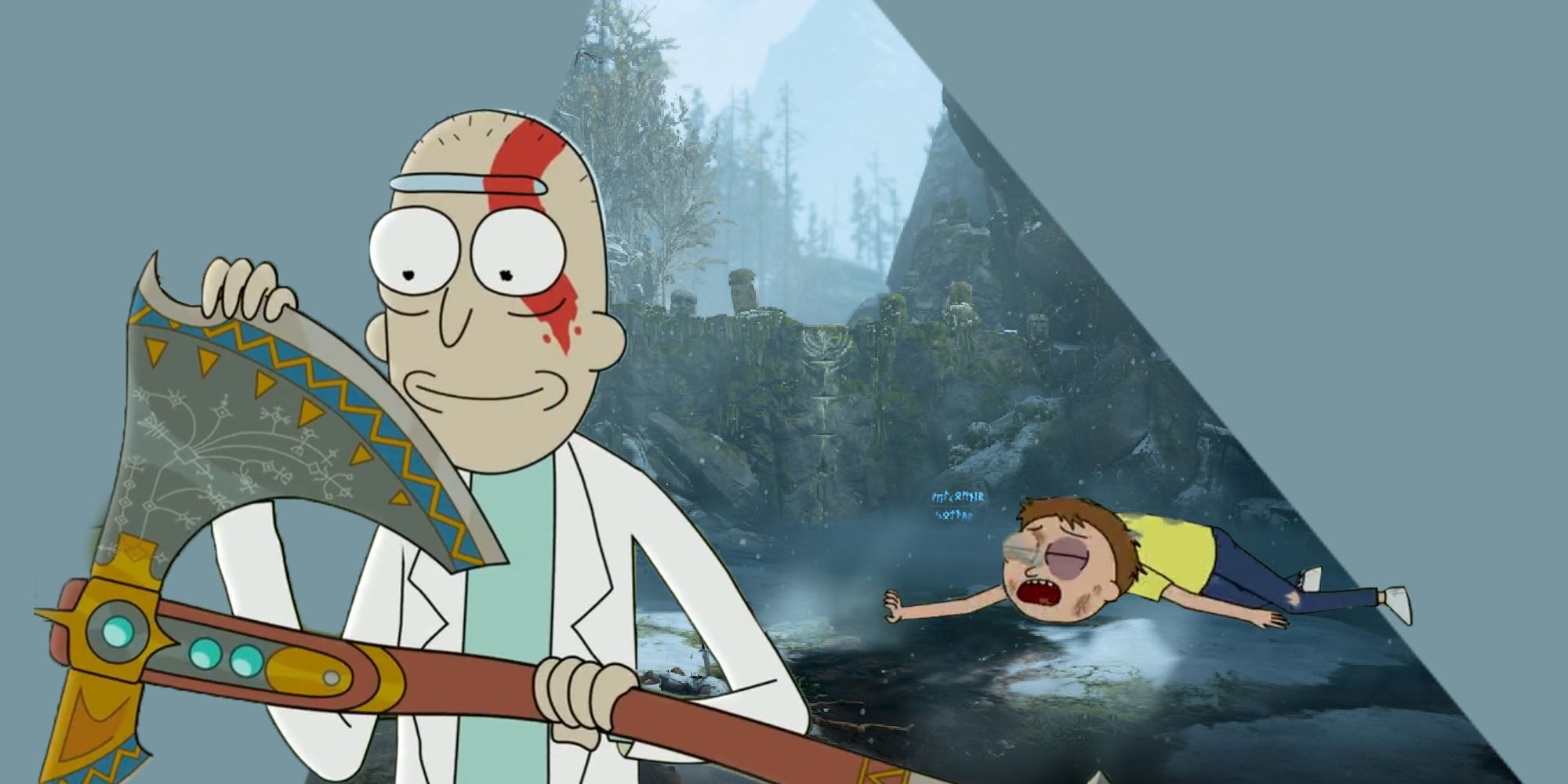 Rick and Morty resembling Kratos and Atreus