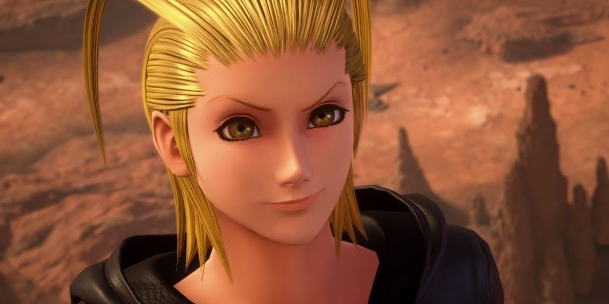 A close-up of Larxene in Kingdom Hearts 3.