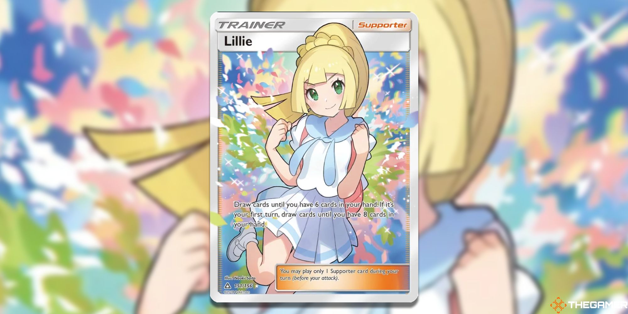 Pokemon TCG Full Art Lillie from SM-Ultra Prism with blurred background