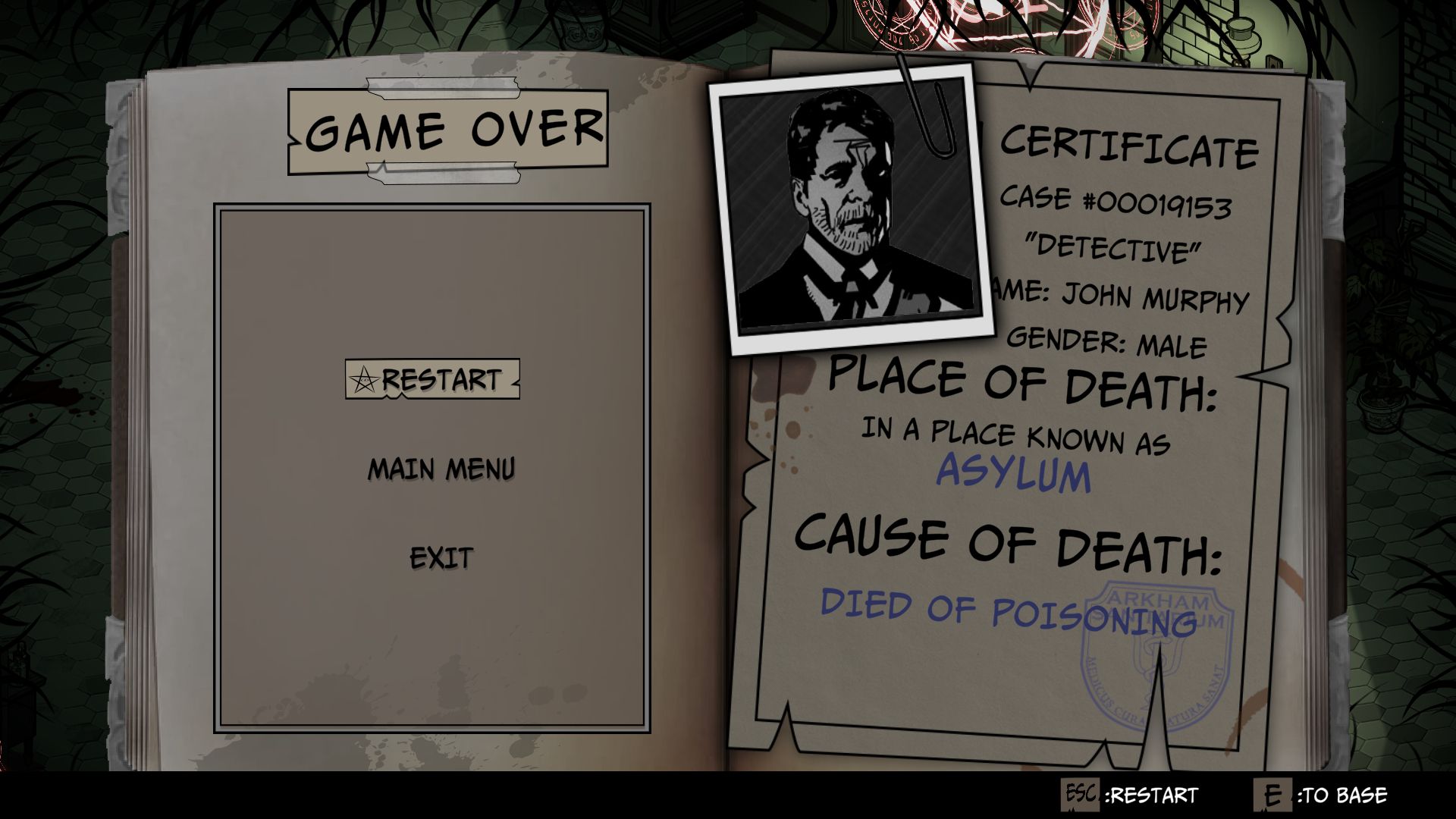 Lovecraft's Untold Stories 2 death screen