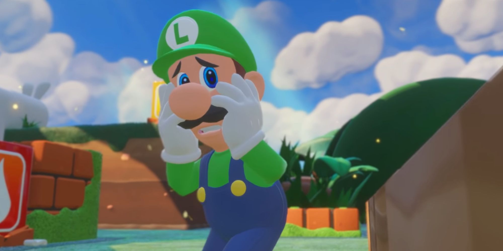 Luigi looks terrified in a open area