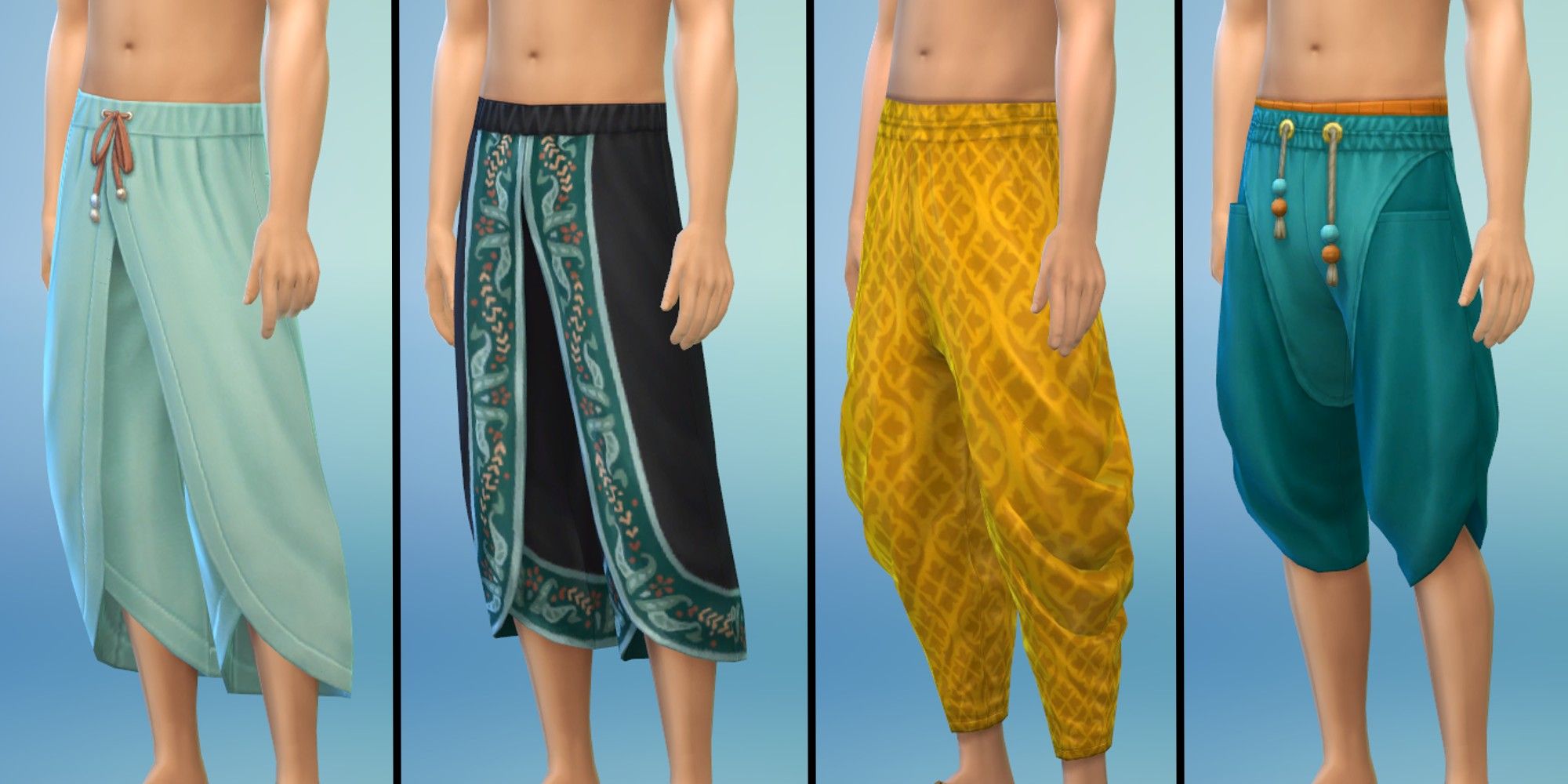 Sims 4: Fashion Steet Kit, Masculine Bottoms with default swatches, in the CAS Screen