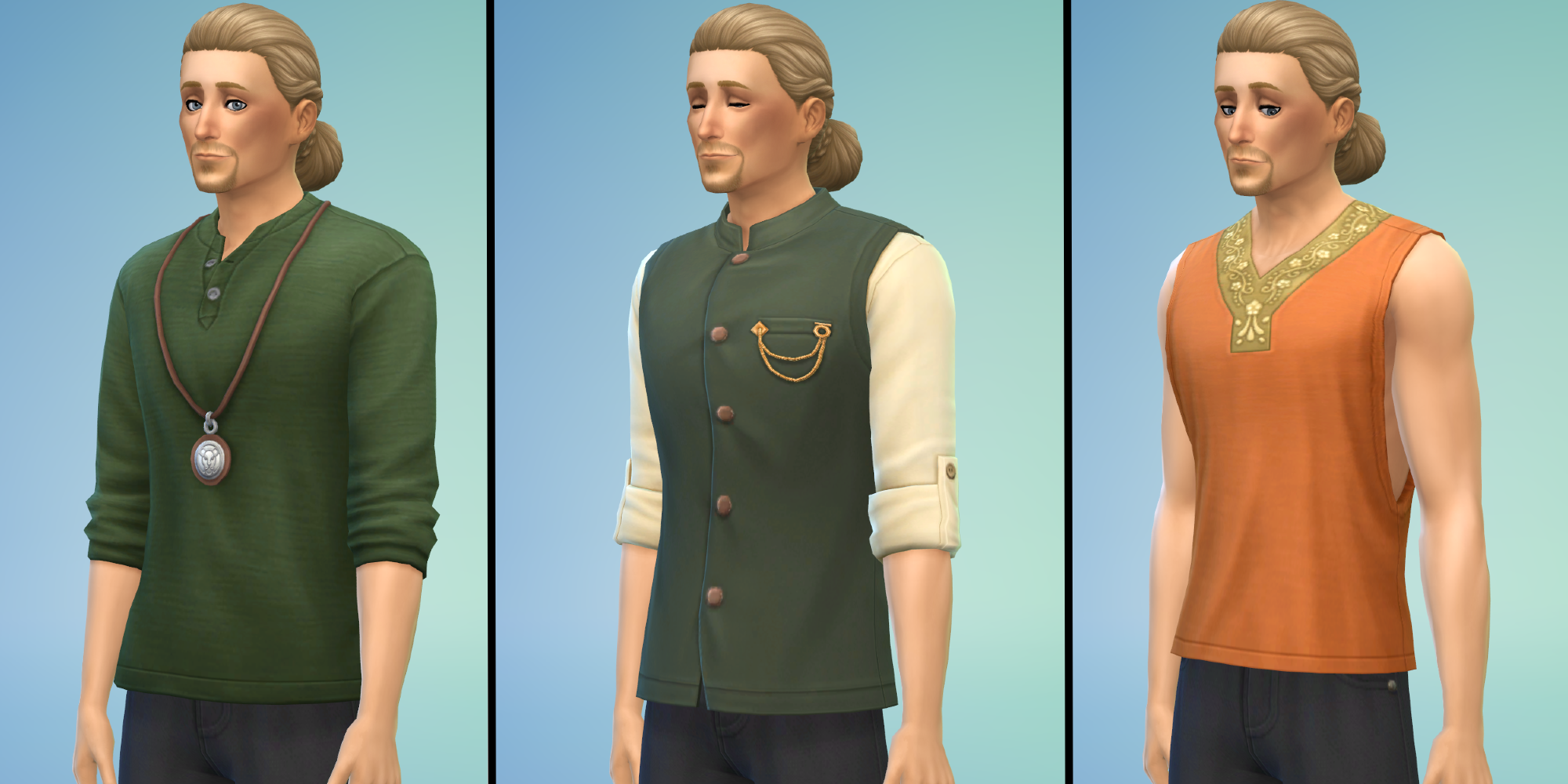 Sims 4: Fashion Steet Kit, Masculine Tops with default swatches, in the CAS Screen