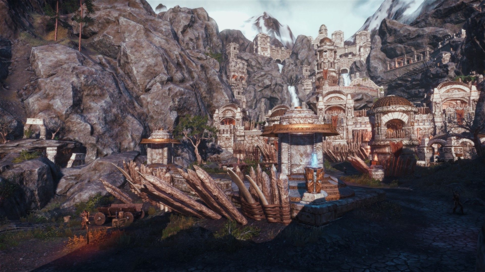 Markarth ESO exterior with wooden barricades making up defenses 