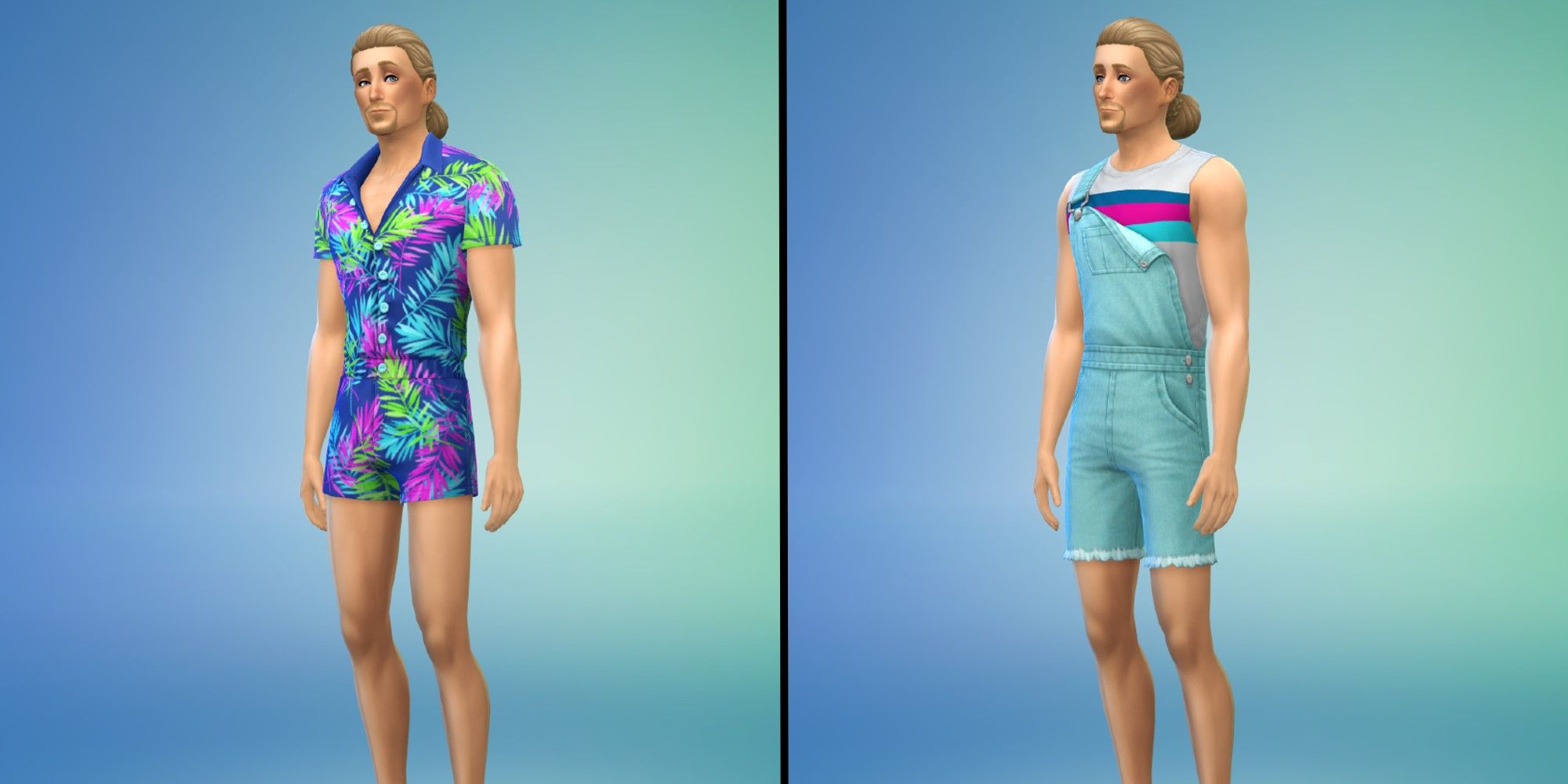 The Sims 4: Carnival Streetwear Kit, Masculine Full-body Outfits with default swatches in the CAS Screen