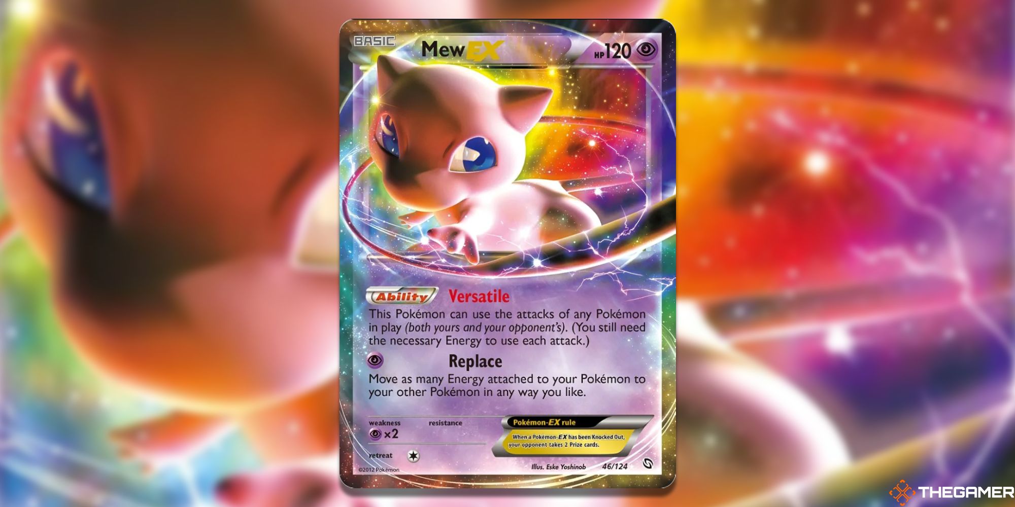 Mew-EX from Dragons Exalted Card Art with blurred background