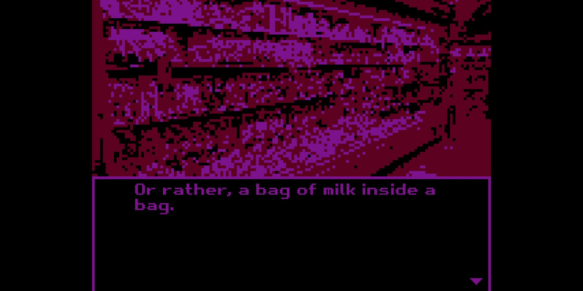 The protagonist comments on the bagged milk in the store.