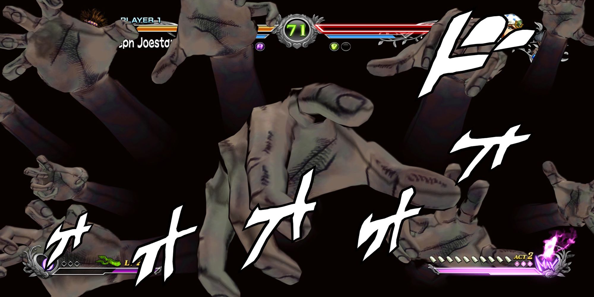 Ghost hands fly forward in a Dramatic Finish from JoJo's Bizarre Adventure ASBR.