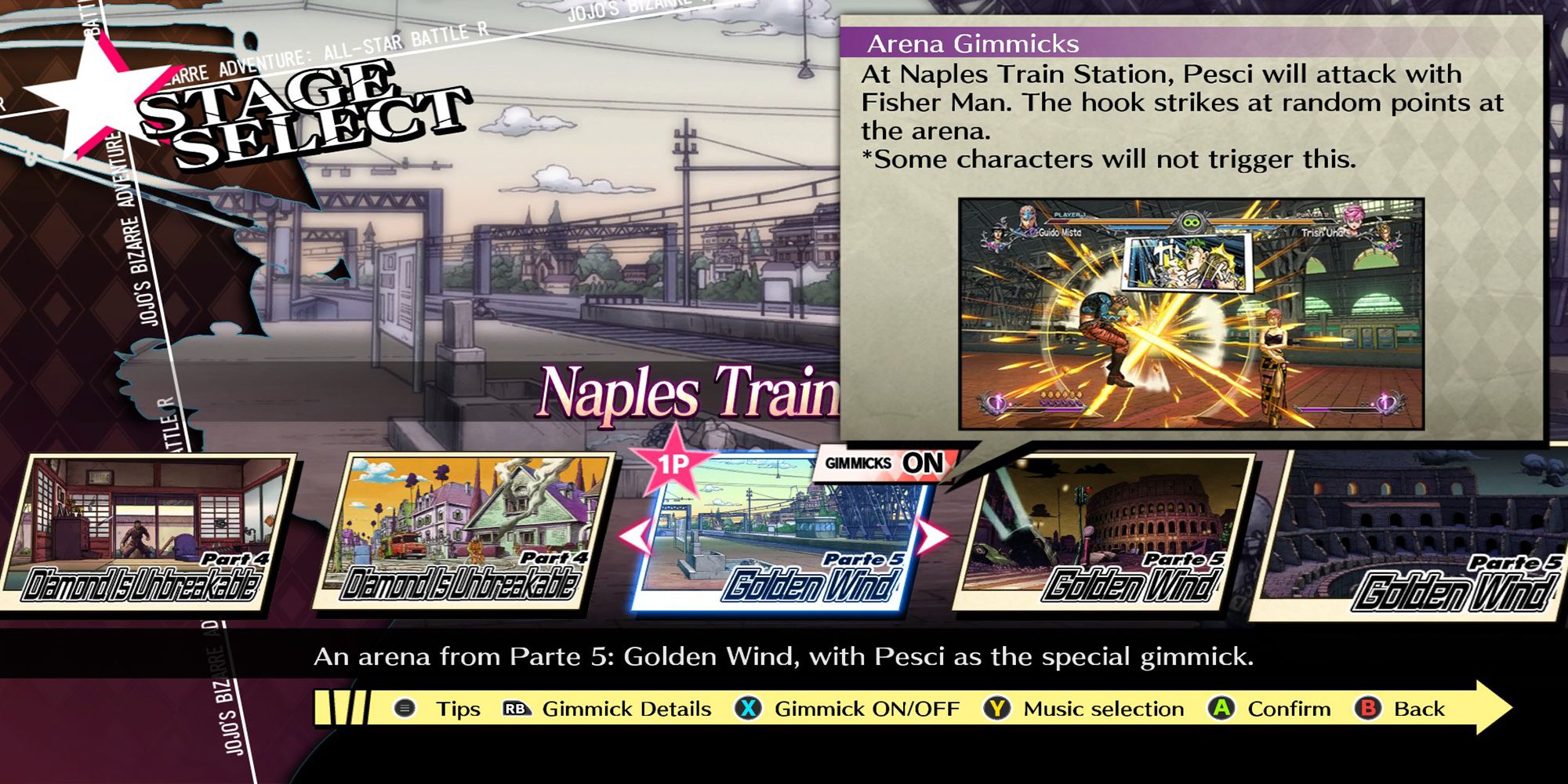 In JoJo's Bizarre Adventure: ASBR, Naples Train Station's arena gimmick is an attack from Pesci's Stand, Fisher Man.