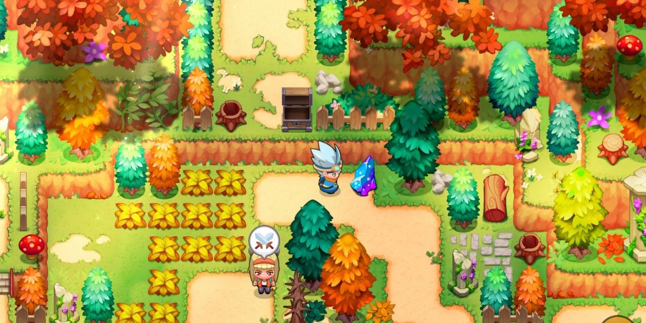 Nexomon: An Extinct Player Standing in Front of a Healing Stone