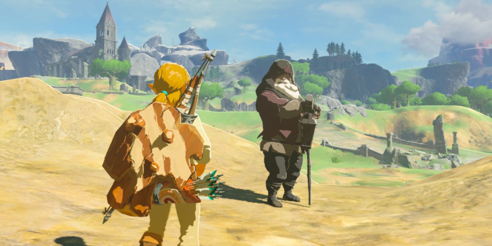 Link approaching the Old Man in The Legend of Zelda: Breath of the Wild