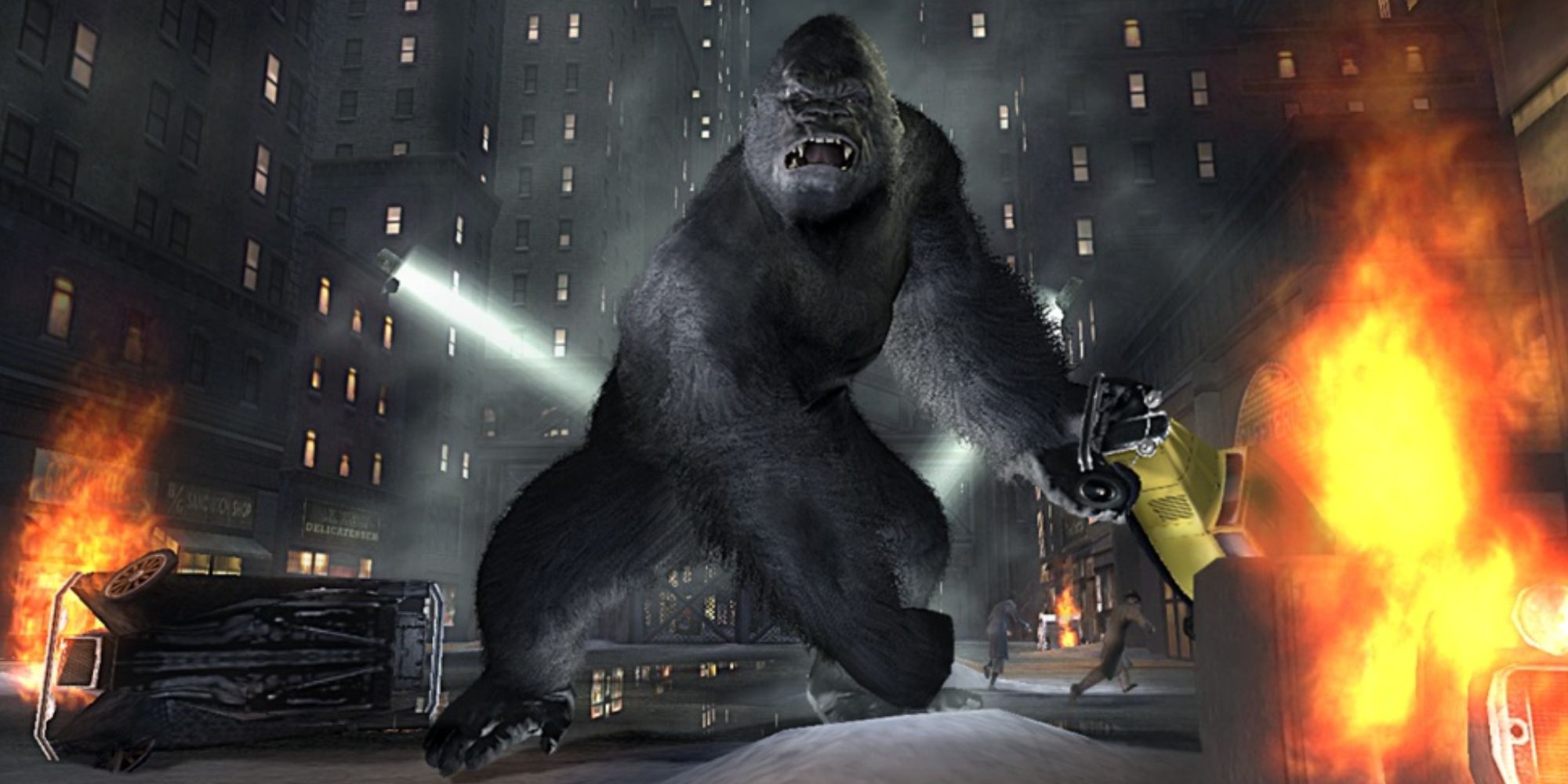 King Kong destroying cars in New York in Peter Jackson's King Kong
