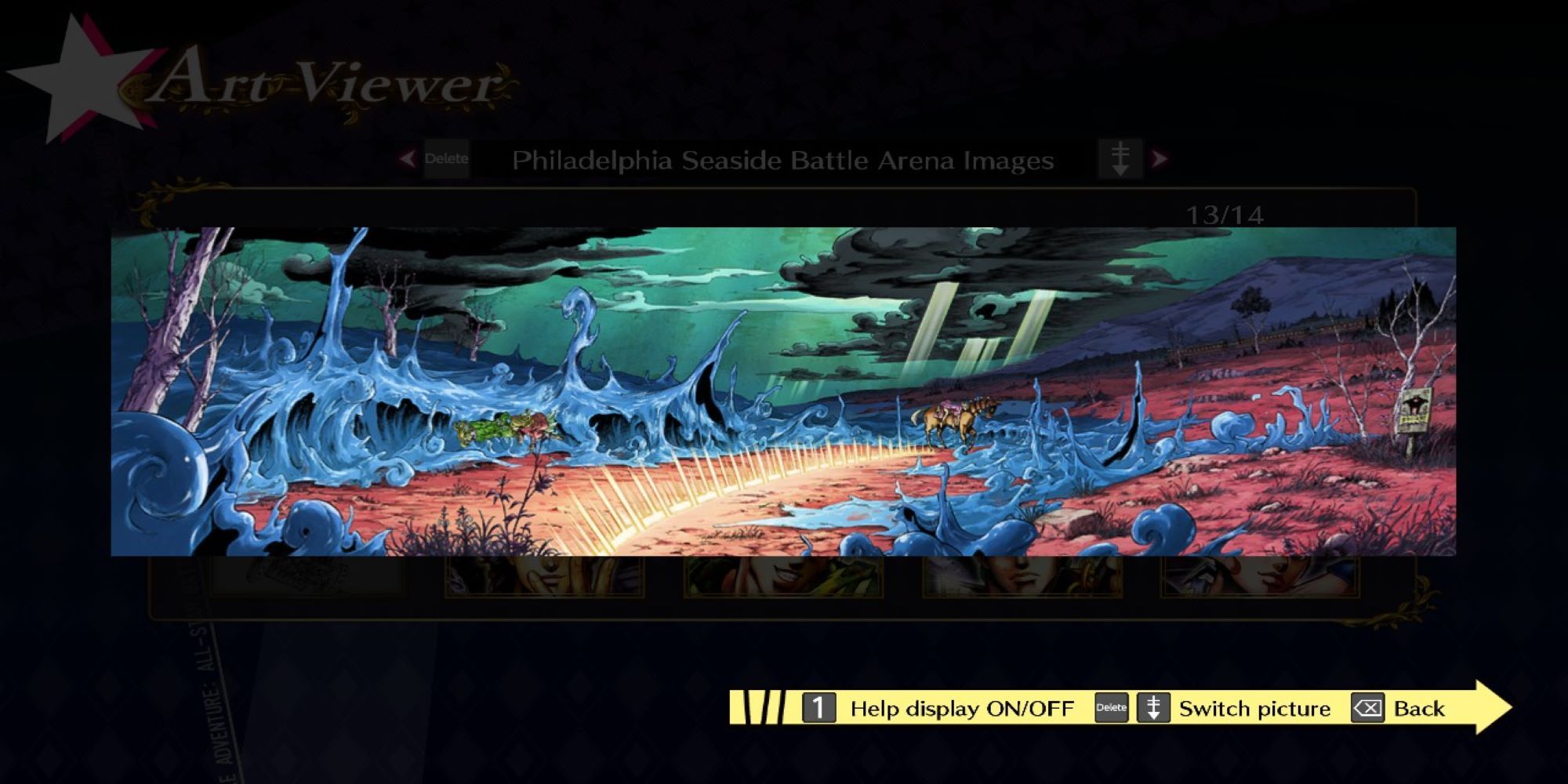 A piece of concept artwork for the Philadelphia Seaside arena in JoJo's Bizarre Adventure ASBR.