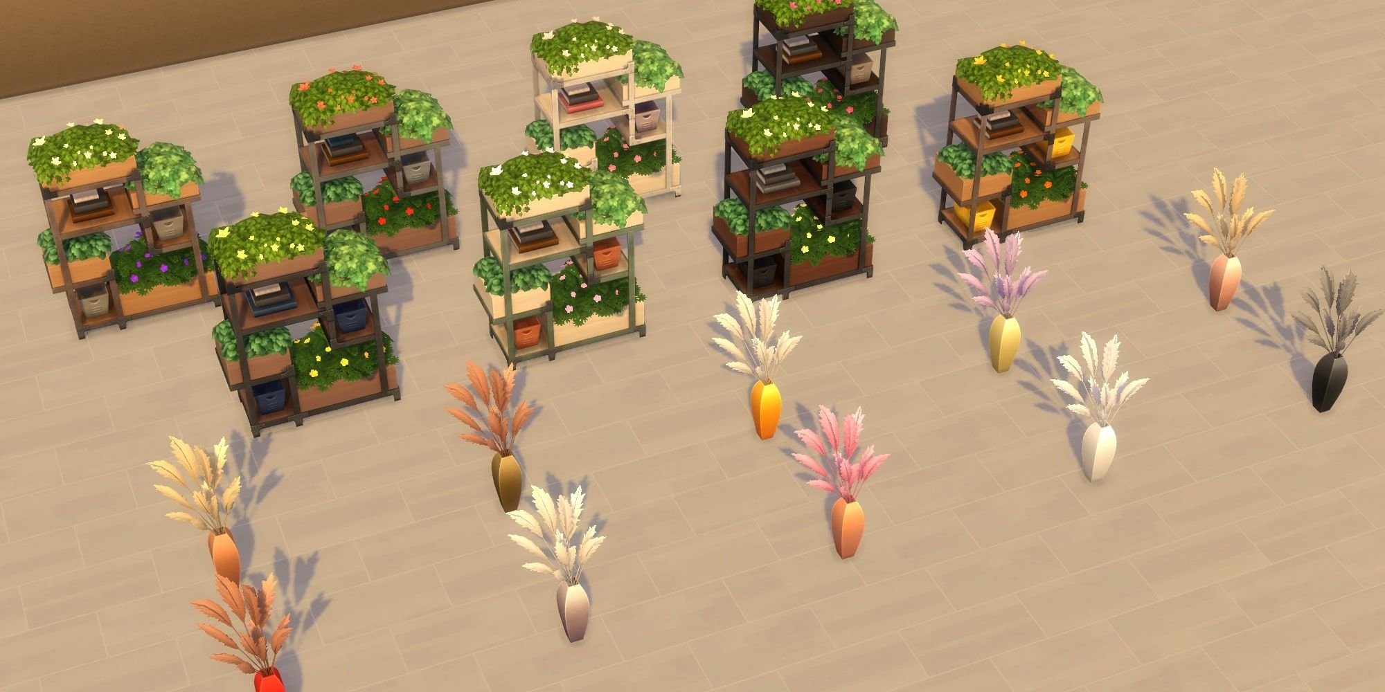 Sims 4: Industrial Loft Kit Plants, all swatches in empty room