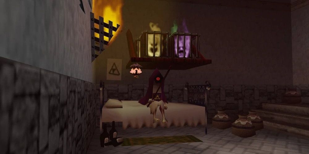 Poe Collector sitting on the bed in the Ghost Shop in Ocarina of Time.