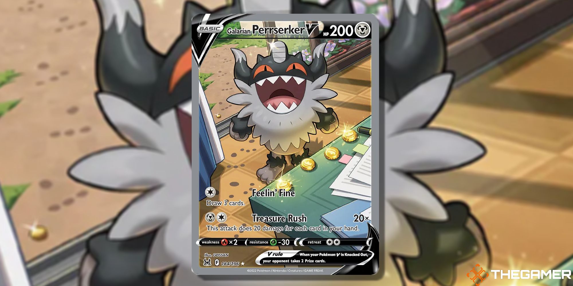 Image of the card Purrserker V in Pokemon TCG, with art by GOSSAN