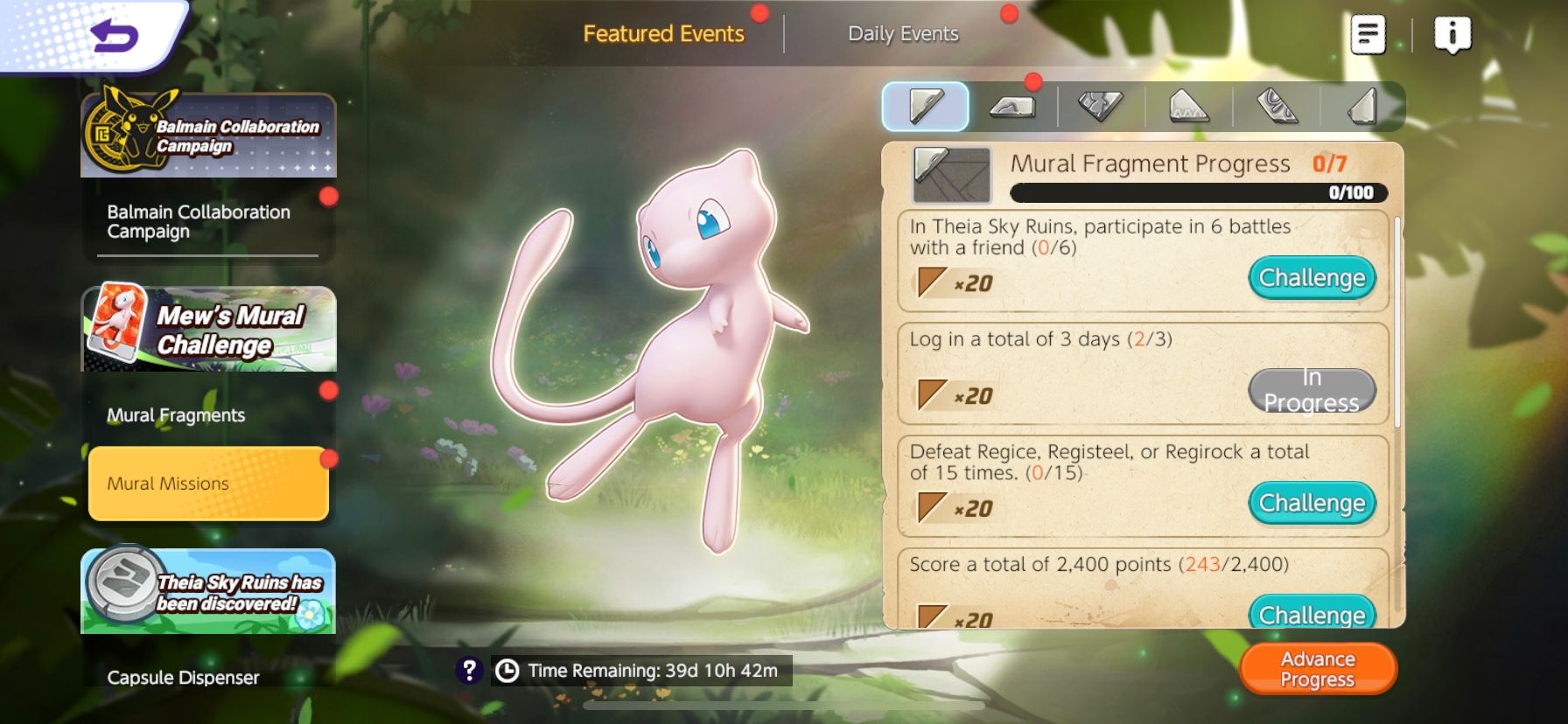 Missions for Mew's Mural Challenge from Pokemon Unite