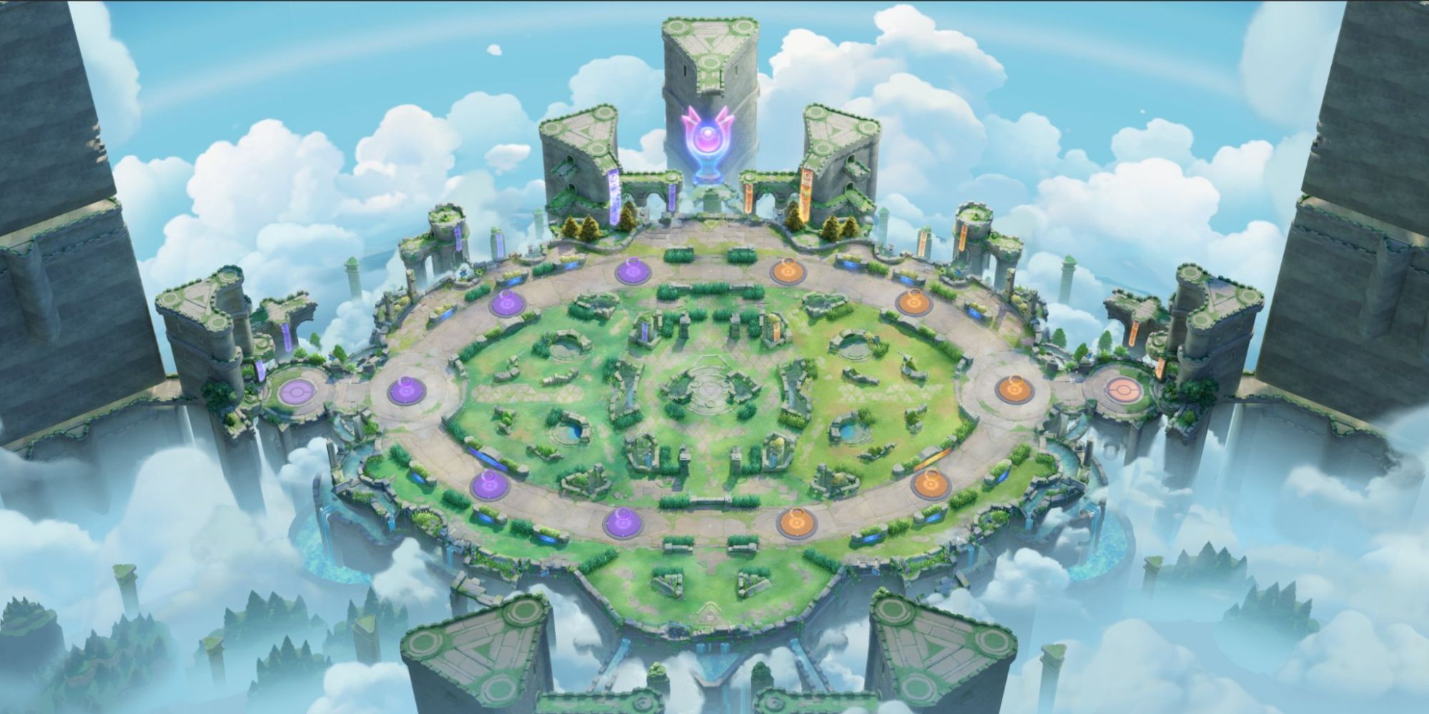 Overhead map of Theia Sky Ruins from Pokemon Unite