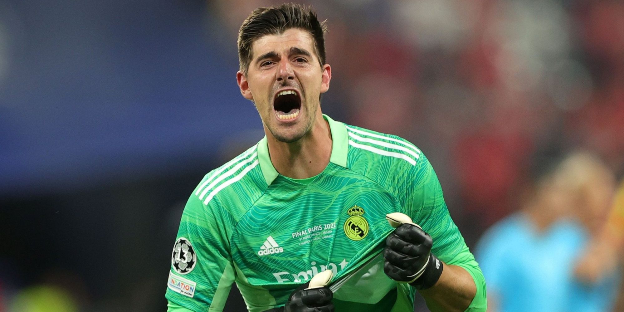 Real Madrid Shot Of Thibaut Courtois Celebrating