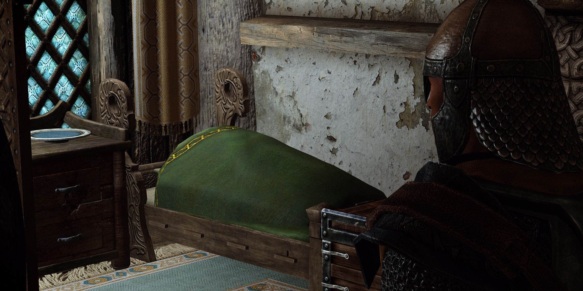 a bed in skyrim which is bulging so it looks like someone is under the covers