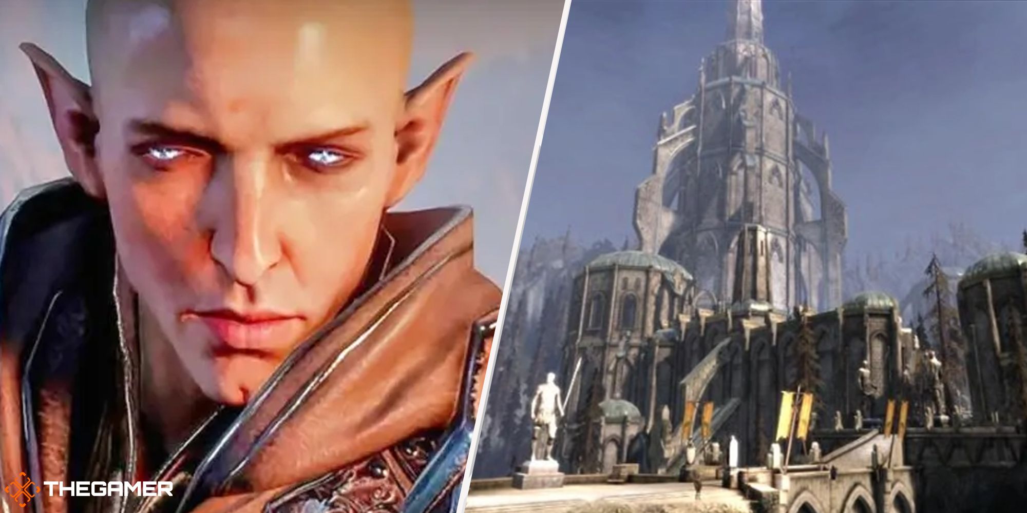Solas from Dragon Age Inquisition (left), Ostagar from Dragon Age Origins (right)