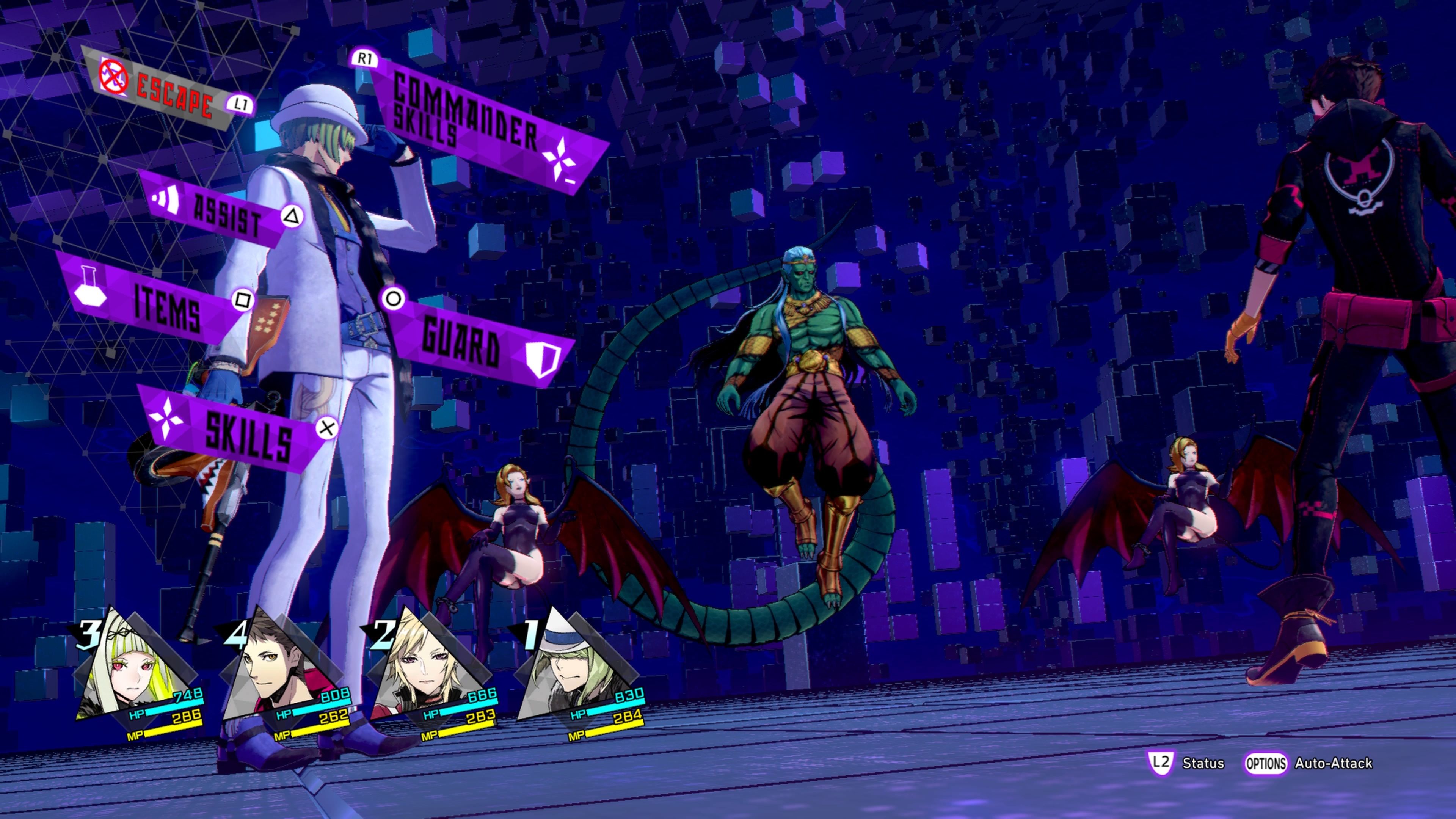 Soul Hackers 2 Saizo battling Dragon Vritra and Night Succubi