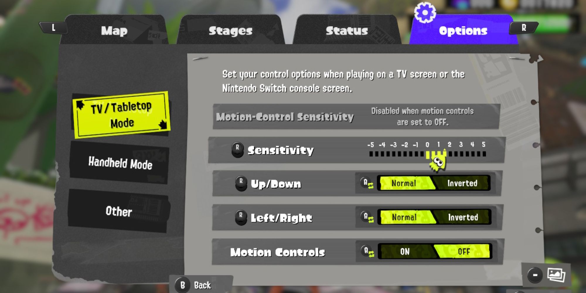 Control Options and Settings in Splatoon 3