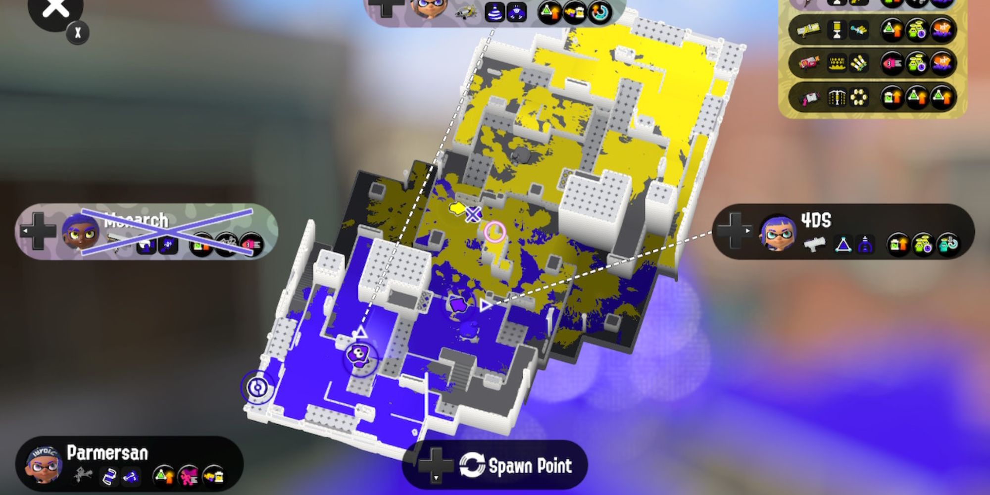 A look at the Map during a match in Splatoon 3