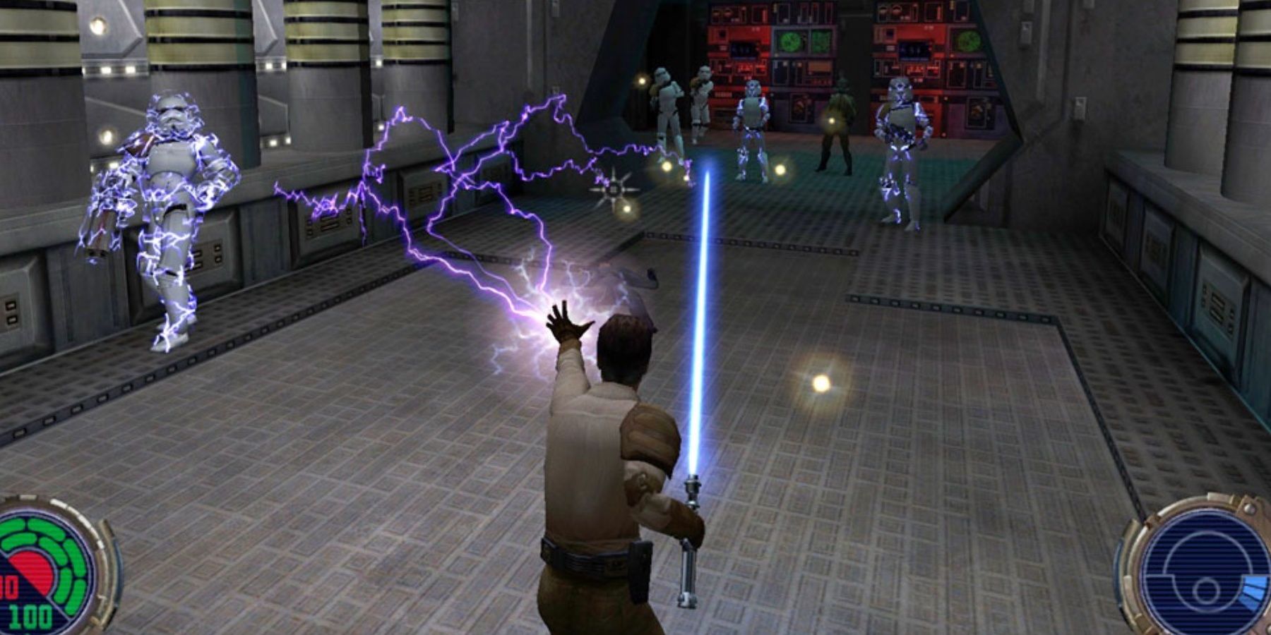 Star Wars Jedi Knight 2 - Jedi Outcast Nintendo Switch. Kyle Katarn fights off Stormtroopers.