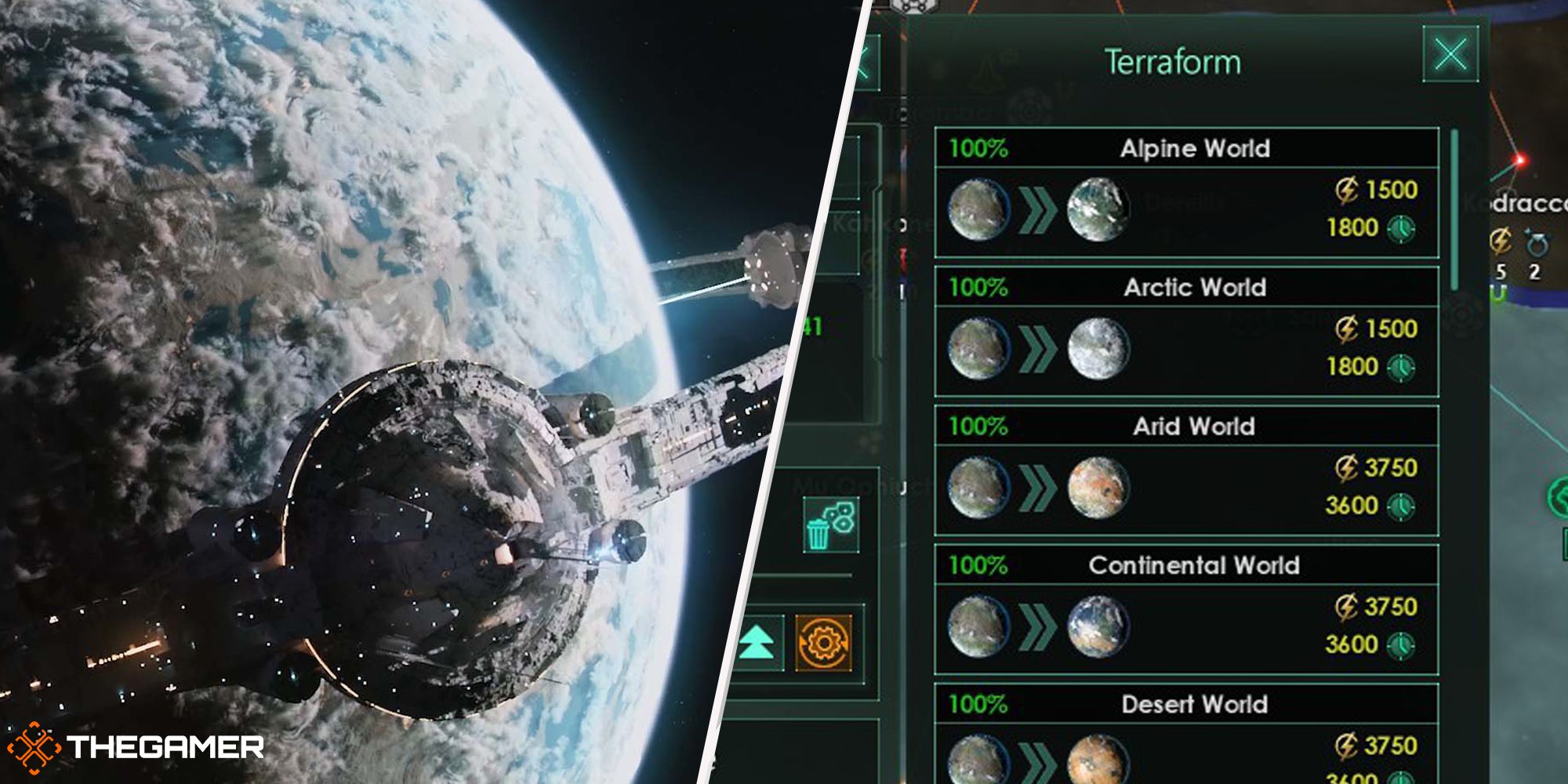 Stellaris - terraforming menu (right), planet (right)