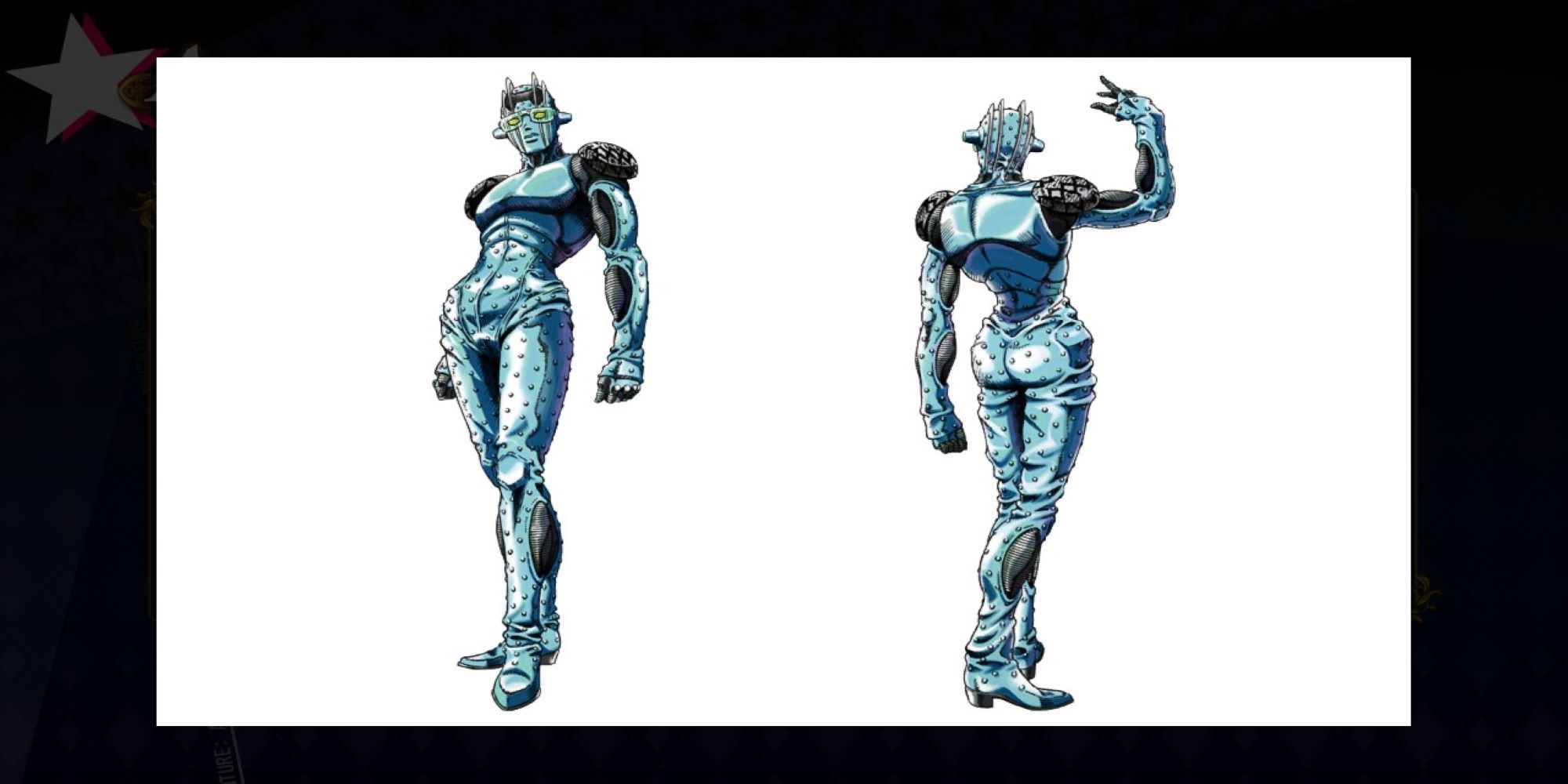 A reference sketch of Jolyne Cujoh's Stand, Stone Ocean, viewable in the gallery in JoJo's Bizarre Adventure: ASBR.