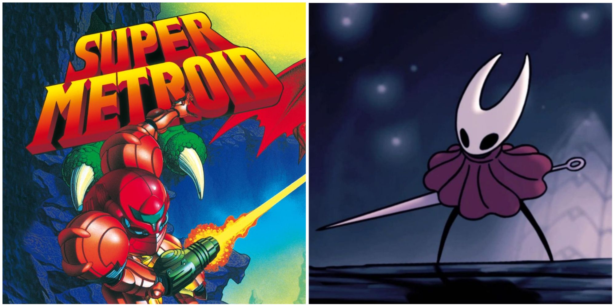 Super Metroid And Hollow Knight Hornet Split Image