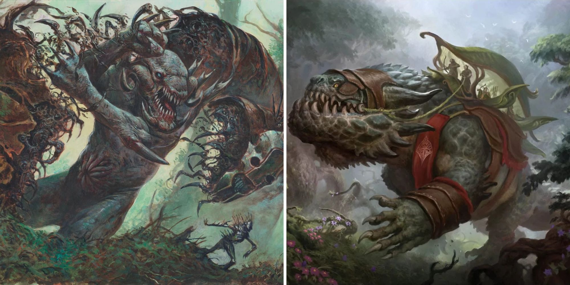 Two D&D monsters attacking beasts