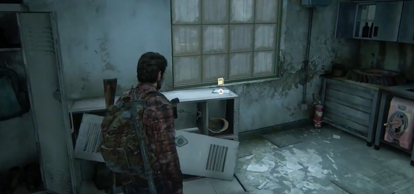 Joel Miller points a touch to a shelf in The Last of US Part I