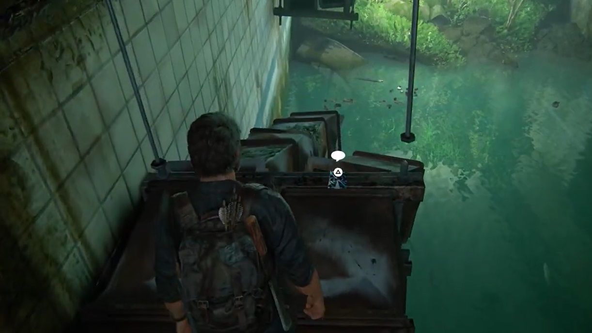 Joel walks on a ventilation shaft in The Last of Us Part 1