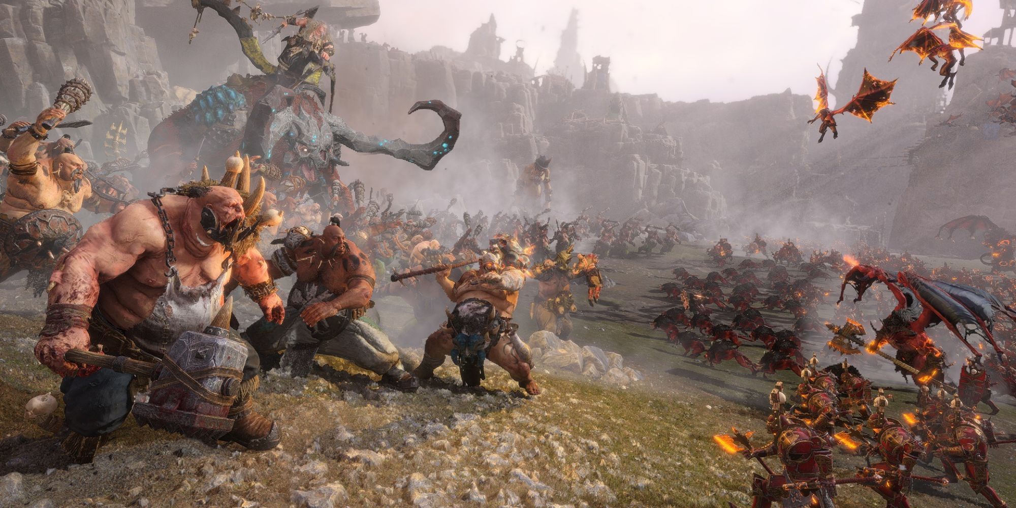 Total War 3 Ogre Kingdom and Khornate Daemons Facing Off